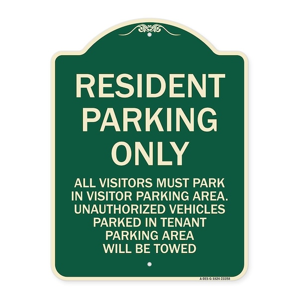 Parking Resident Parking Only Heavy-Gauge Aluminum Architectural Sign, 24" x 18", G-1824-23358